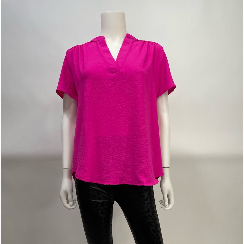 Entro Hot Pink V-Neck Short Sleeve Tunic Top